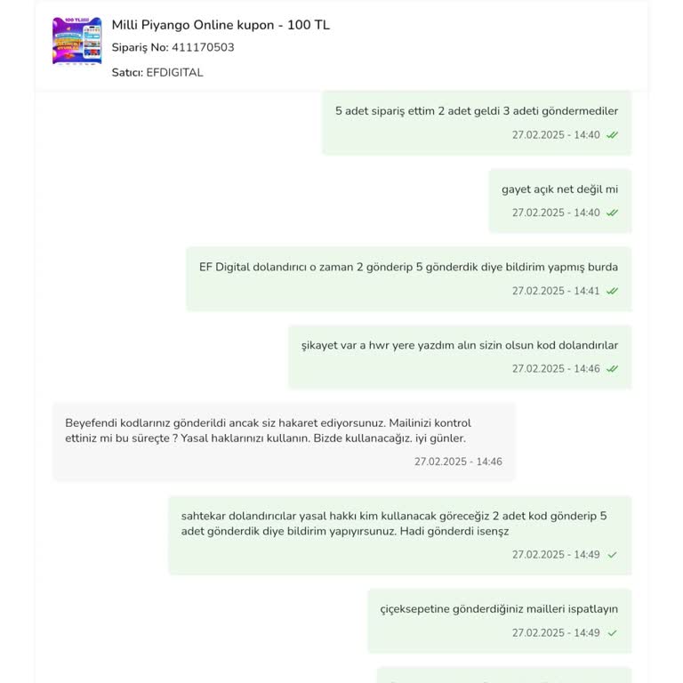 Eksik Gönderilen Kodlar Ve Kötü Müşteri Hizmeti