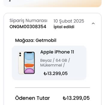İptal Edilen Ürün İçin İade Bekleniyor