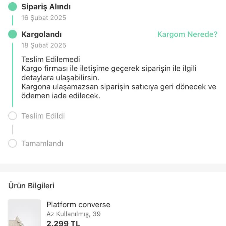 Kargo Şirketinin Teslimat Sorunu Ve İade Süreci