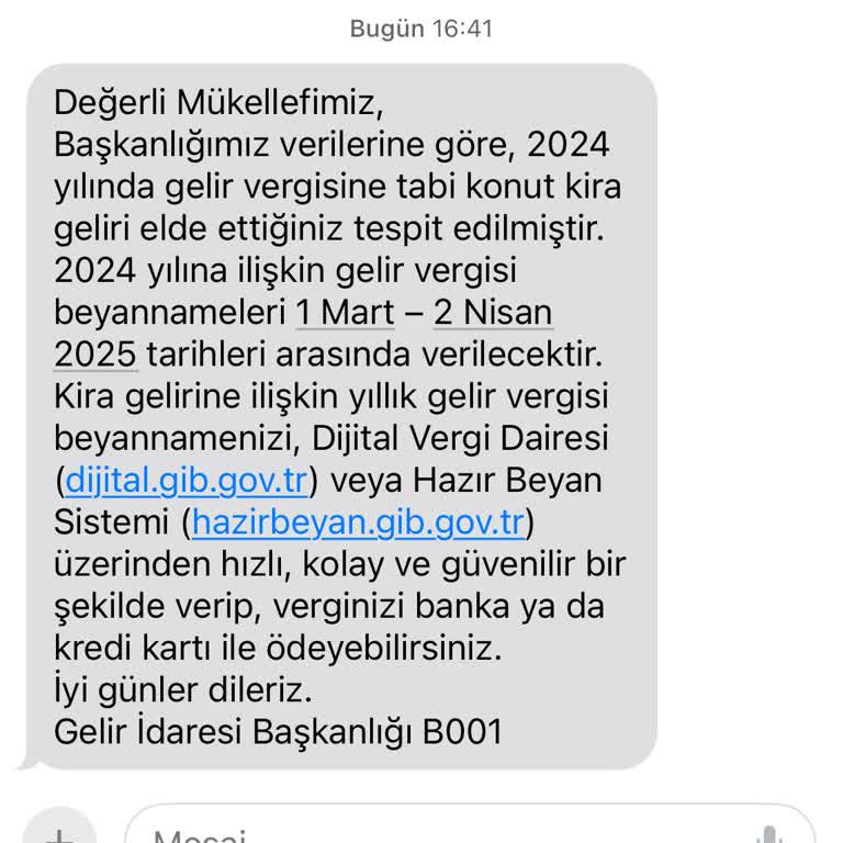 Yanlış SMS: Kira Geliri İddiası