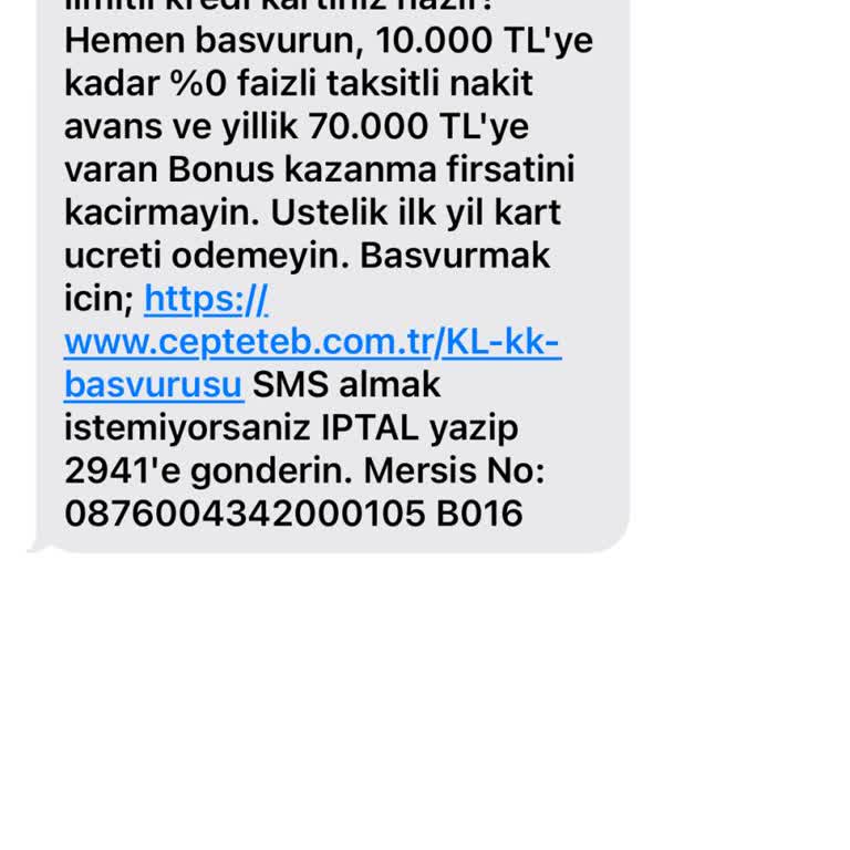 TEB İzinsiz SMS Bildirimleri