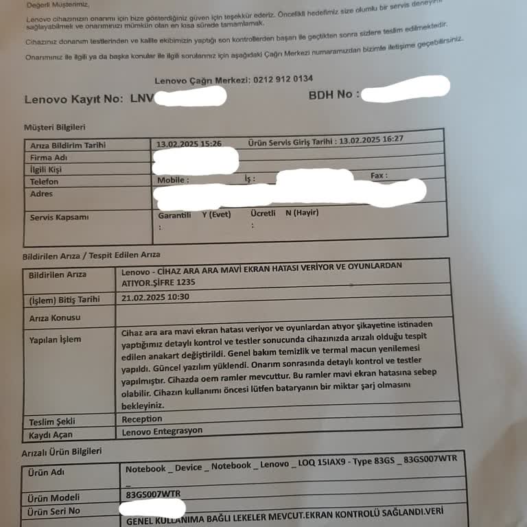 Lenovo Laptop'ta RAM Uyumsuzluğu Ve Servis Sürecinde Yaşanan Zorluklar