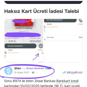 Ziraat Bankası Kart Ücreti İadesi Bekliyorum