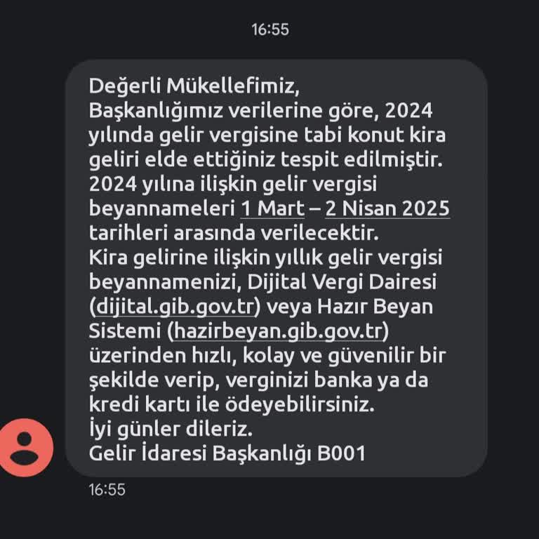 Yanlış Gönderilen Kira Geliri Mesajı