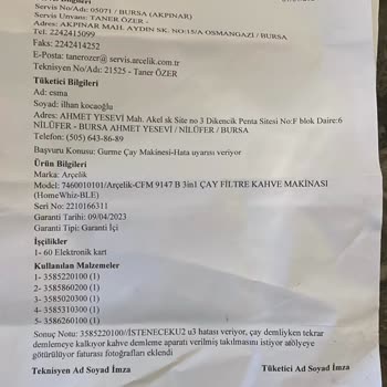 Arçelik Gurme Çay Makinesi: Sürekli Hatalar Ve Yetersiz Servis