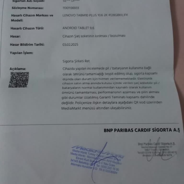 Kasko Kapsamında Olmayan Tablet Sorunu