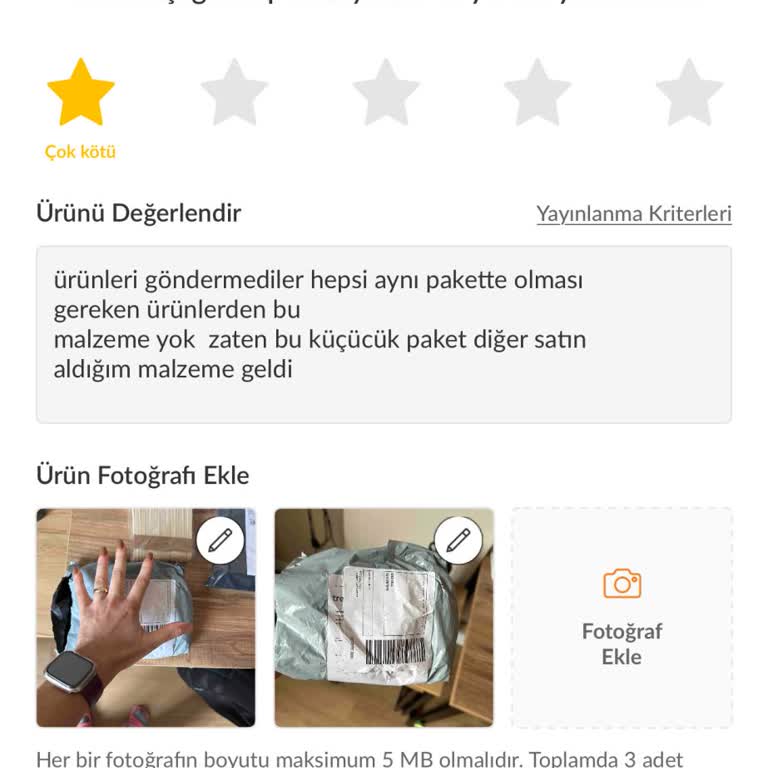 Eksik Ürün Ve Yayınlanmayan Şikayetler