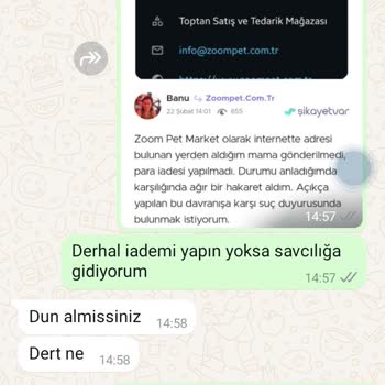 Zoompet'ten Sipariş Edilen Mama Teslim Edilmedi Ve İade Süreci Başlatılmadı