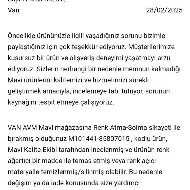 Mavi Marka Pantolonun Renk Değiştirme Sorunu