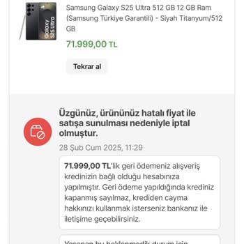 Yanlış Fiyatla İptal Edilen Sipariş Ve Faiz Sorunu