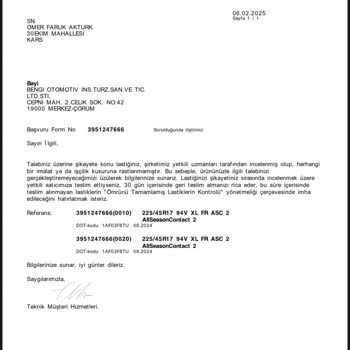 Continental Lastiklerde Balon Sorunu: Mağduriyetin Giderilmesini İstiyorum