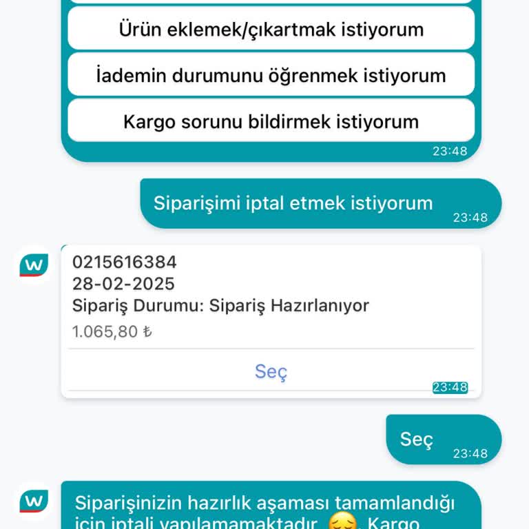 Watsons Siparişinde Teslimat Ve İptal Sorunu