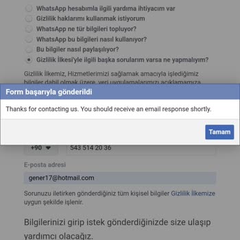 WhatsApp Hesabım İçin Acil Yardım Talebi