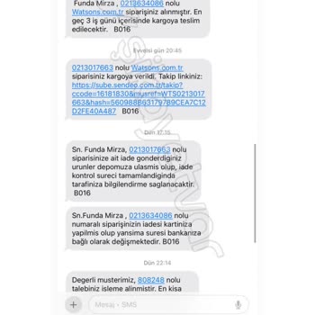 Watsons Siparişim Teslim Edilmiyor Ve İlgisizlikle Karşılaşıyorum