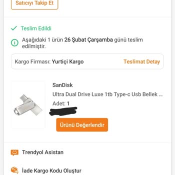 Yanlış Ürün Gönderimi Ve İade Sorunu: Sandisk 1TB Yerine 32GB Geldi