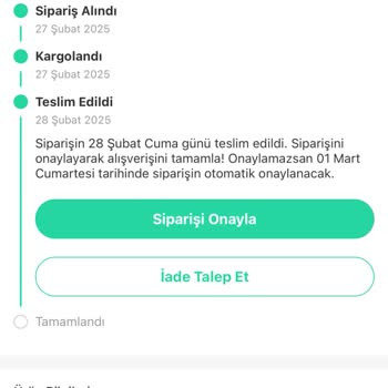 Teslim Edilmeden Teslim Edildi Gösterilen Ürünler