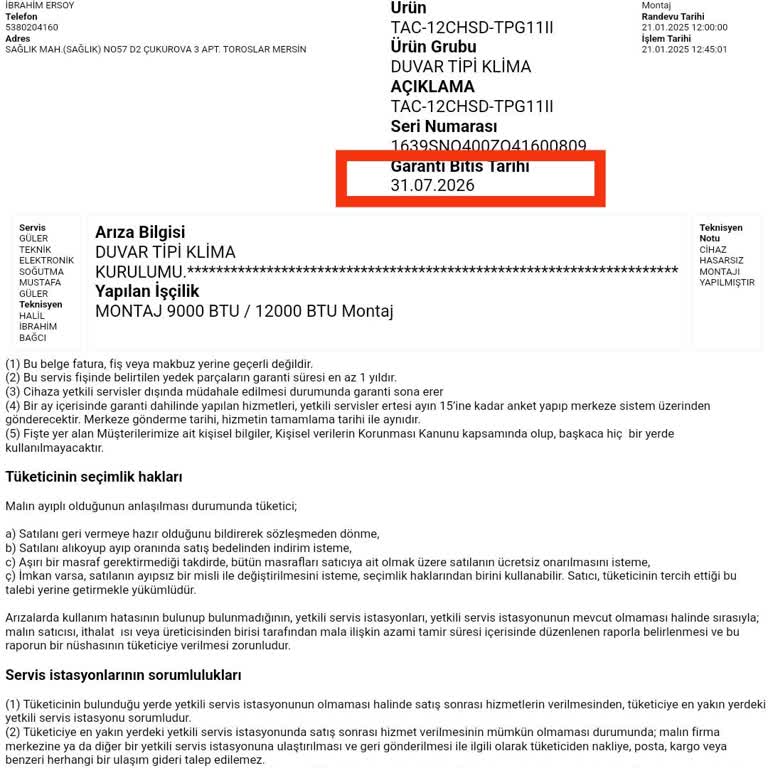 Yanlış Garanti Süresi Sorunu