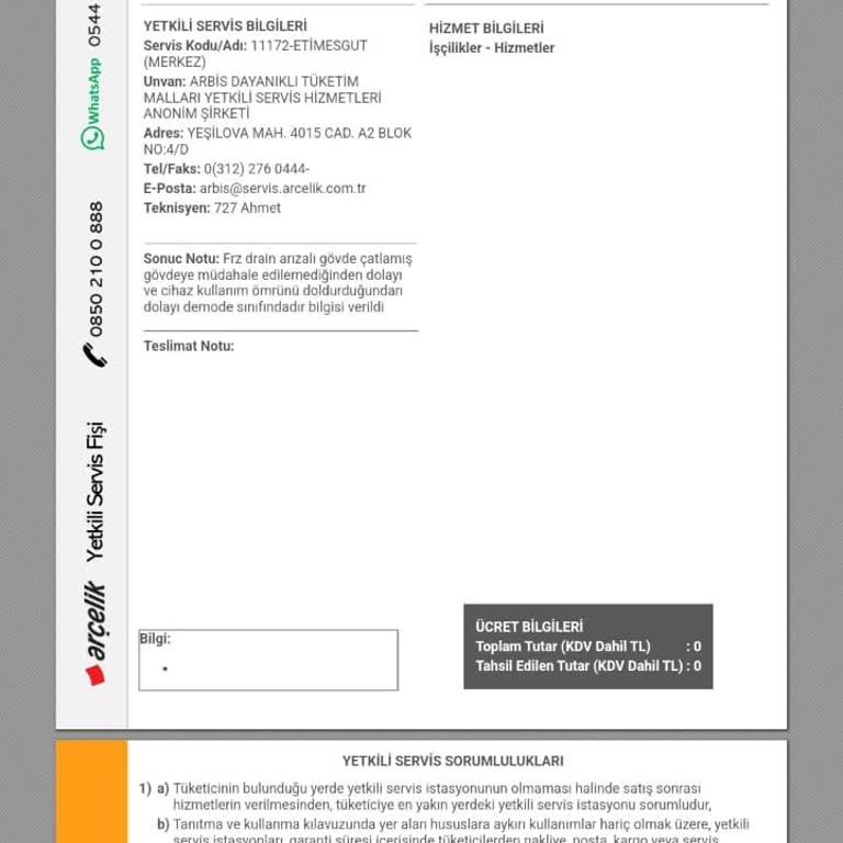 Arçelik Buzdolabı 10 Yılda Kullanım Ömrünü Doldurdu