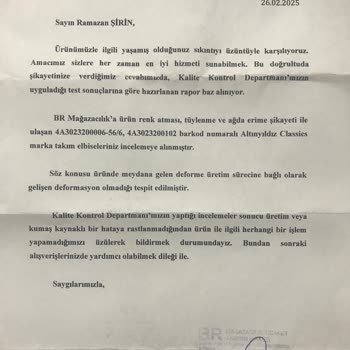 Altınyıldız Takım Elbiselerde Kalite Sorunu Ve Müşteri Hizmetleri Yanıtı