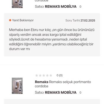 Remaks Mobilya'dan Alınan Portmanto Gönderilmiyor