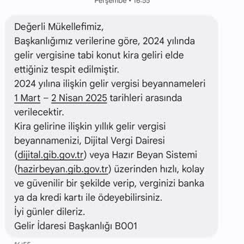 Hatalı Kira Geliri Mesajı