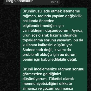 Tadı Ve Kıvamı Bozuk Ürün İçin İade Mücadelesi