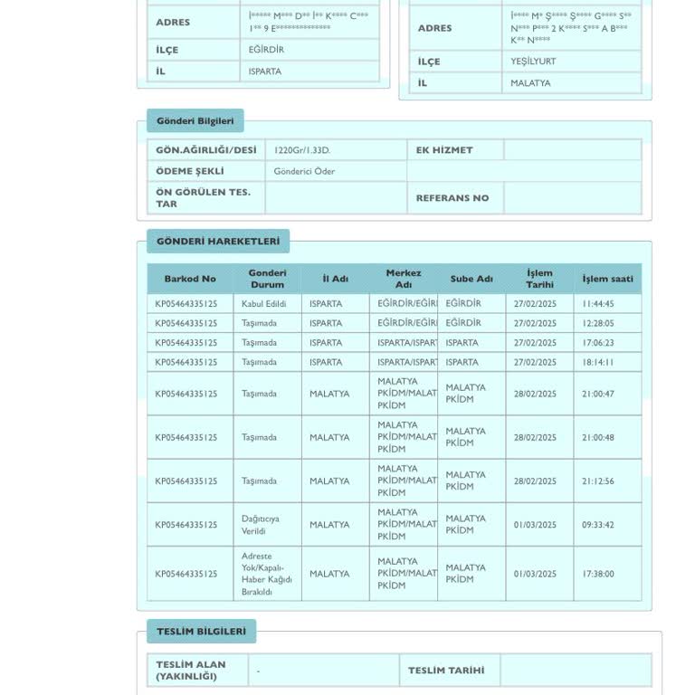 PTT Kargo: Adrese Uğramadan Teslim Edilmeyen Gönderi Sorunu
