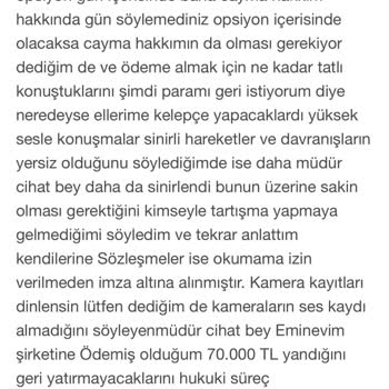 Eminevim Antalya Şubesi'nde Cayma Hakkı Sorunu