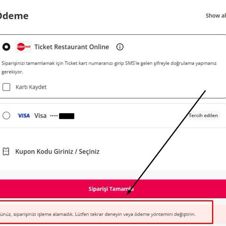 Yemeksepeti'nde 'Ticket Restaurant Online' Ödeme Hatası