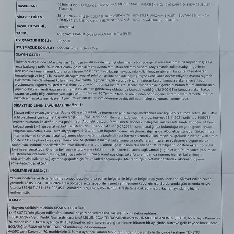 Tüketici Hakem Heyeti Kararına Uymayan Millenicom'a Şikayet
