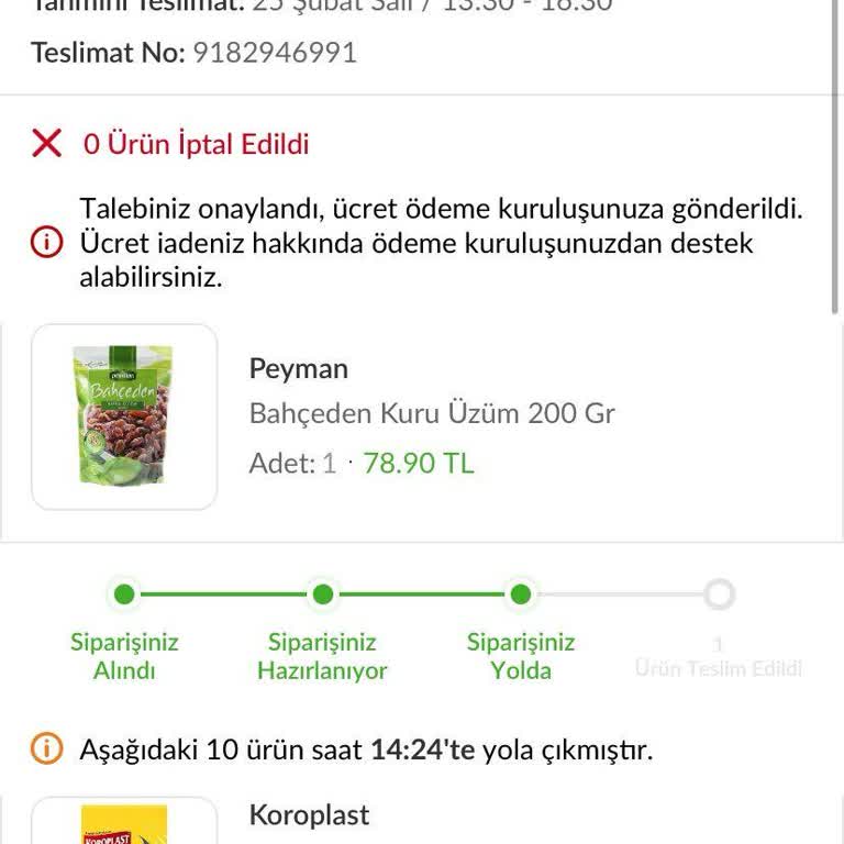 Trendyol Hızlı Market Teslim Edilmeyen Ürün İçin Alınan Ücret