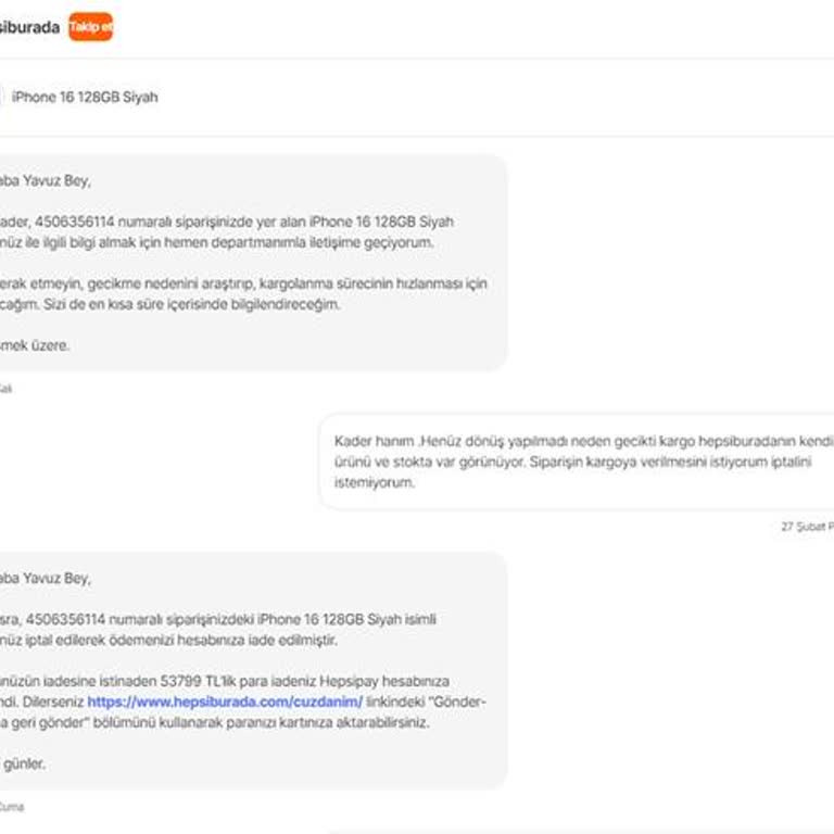 Hepsiburada'dan Sipariş İptali Ve Müşteri Hizmetleri Sorunları