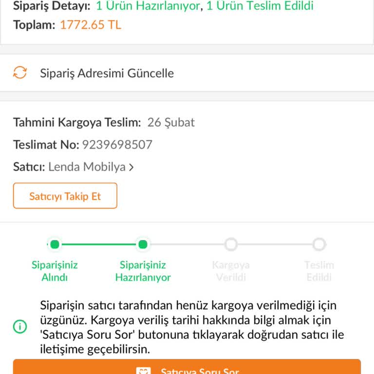 Sipariş Verildi, Ürün Ve İletişim Yok