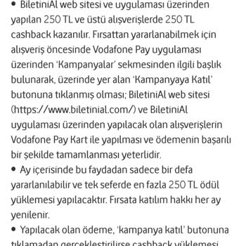 Vodafone Pay Cashback Tutarı Eksik Yatırıldı