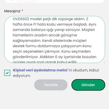 Onvo Şarjlı Süpürge F1 Hatası Ve Müşteri Hizmetleri Sorunu