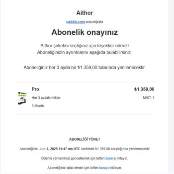 Aithor.com Abonelik İptalinde Sorun Ve İade Talebi