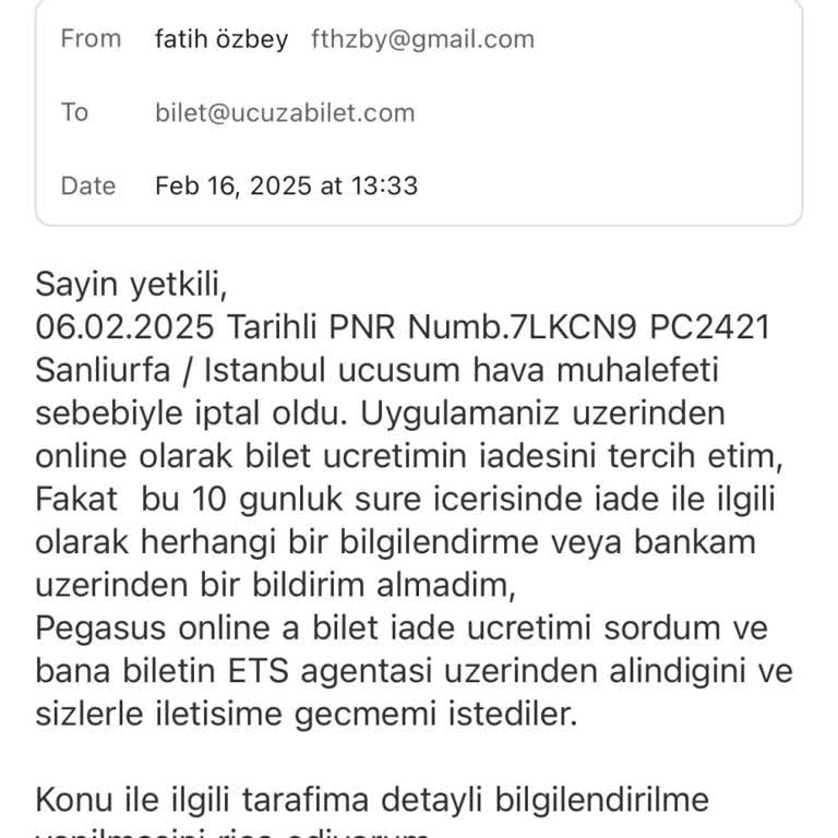 İptal Edilen Uçuşun İadesi Hala Bekleniyor