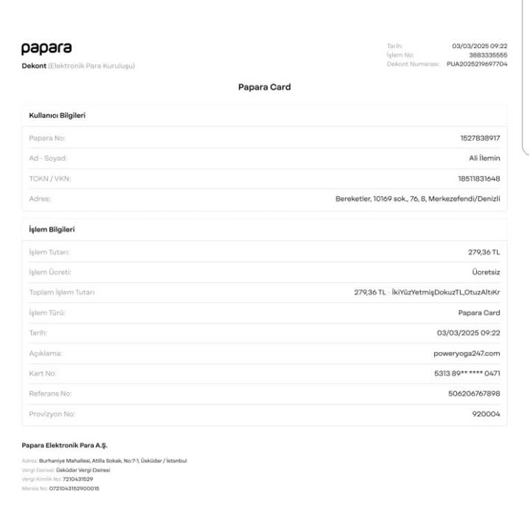 İzinsiz Para Çekimi: Poweryoga247.com Hakkında Şikayet