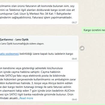 Yanlış Lens İadesinde Haksız Kargo Ücreti Talebi