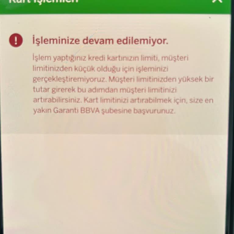 Garanti BBVA Mobil Uygulamasında Kredi Kartı Limit Artırma Sorunu