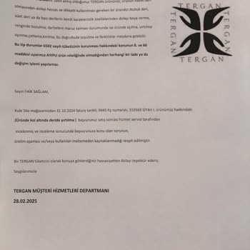 Tergan Deri Mont: Kalitesiz Ürün Ve Yetersiz Müşteri Hizmeti