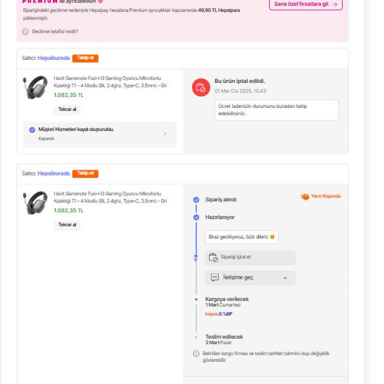 Hepsiburada Premium: Geciken Teslimat Ve İletişim Sorunları