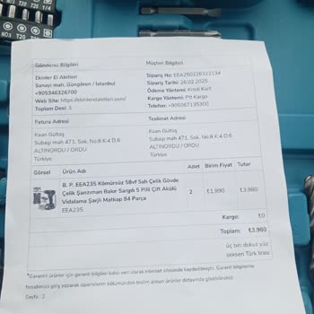 Eksik Gönderilen Şarjlı Matkap Siparişi