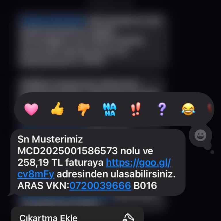 Yanlış Gönderilen Fatura Mesajı Sorunu