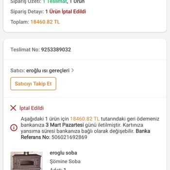 Trendyol Üzerinden Yapılan Soba Satışında Fiyat Artışı Ve Sipariş İptali