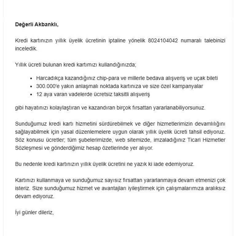 Akbank Kart Üyelik Ücreti İadesi Ve Yanıltıcı Bilgilendirme