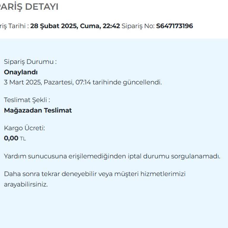 Sinerji Bilgisayar'da İptal Edilemeyen Sipariş Sorunu