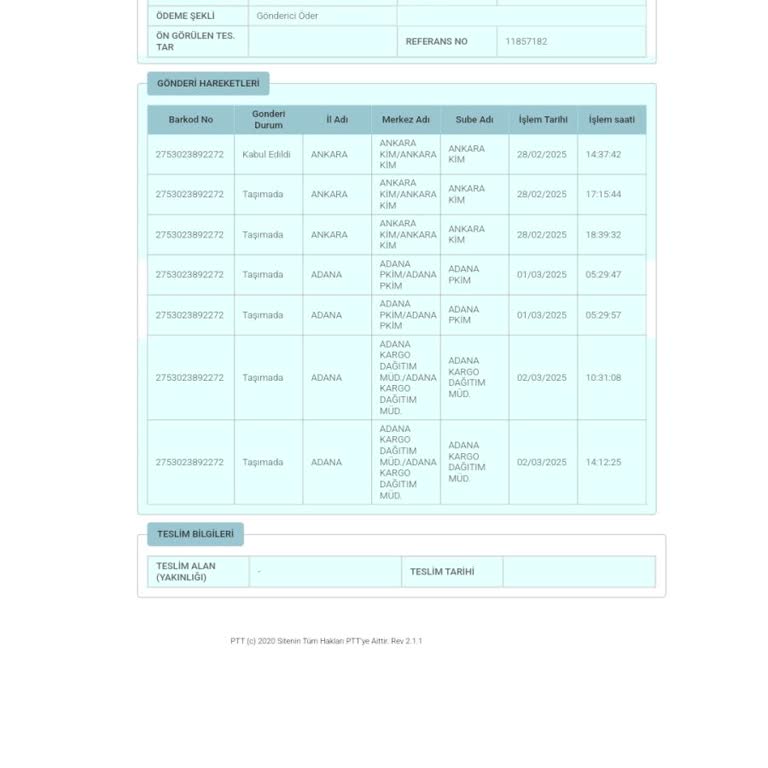 PTT Kargo'nun Adana'da Kaybolan Kargo Macerası