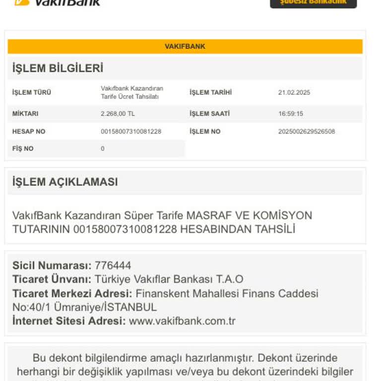 VakıfBank Kredi İşleminde Belirsiz Kesinti
