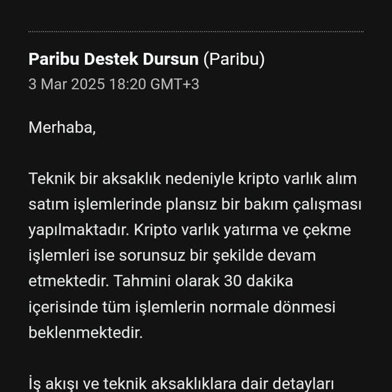 Paribu'da İşlem Sorunu Ve Mağduriyet